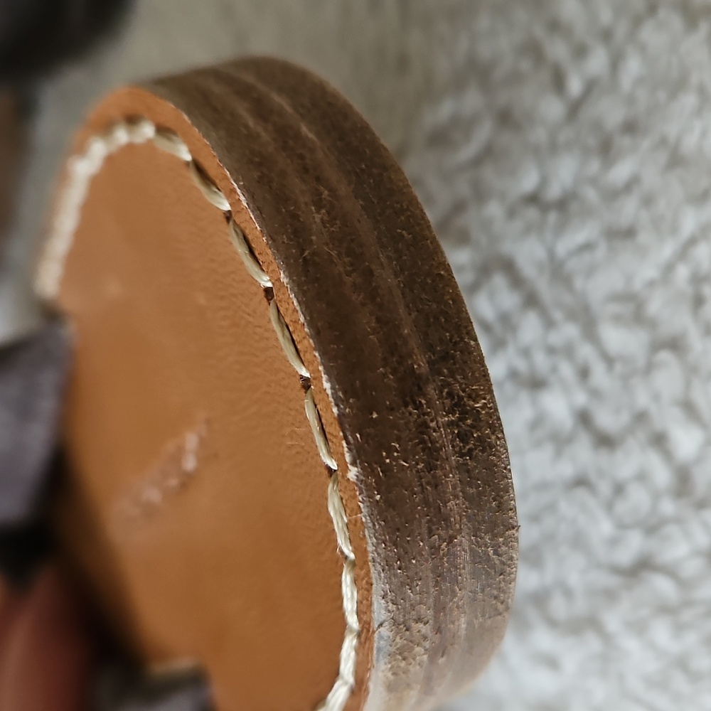 UNSUBSCRIBED Luxury Italian Suede Thong Sandals Stacked Leather Sole Brown Sz 11 - Picture 8 of 9
